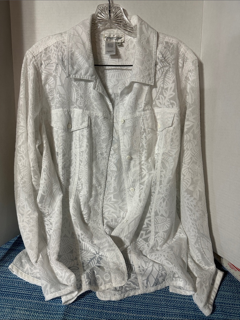 Coldwater Creek White Jacquard Button-Front Blouse